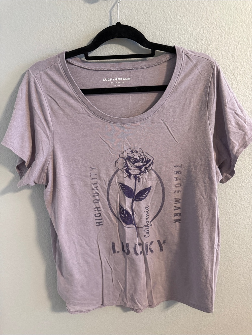 Lucky Brand Lavender Graphic Scoop Neck Tee with Rose